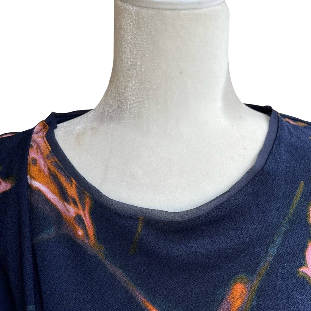 Simply Vera Wang 3/4 Sleeve Blue Pink Diagonal Drape Abstract Print Dress size L - Picture 12 of 13